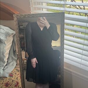 LOFT Black Long-Sleeve V-Neck Tiered Dress